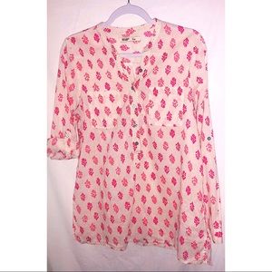 pink white linen cotton pullover button pocket